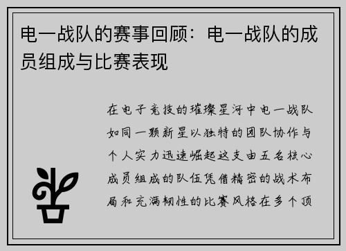电一战队的赛事回顾：电一战队的成员组成与比赛表现