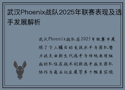 武汉Phoenix战队2025年联赛表现及选手发展解析