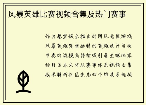 风暴英雄比赛视频合集及热门赛事